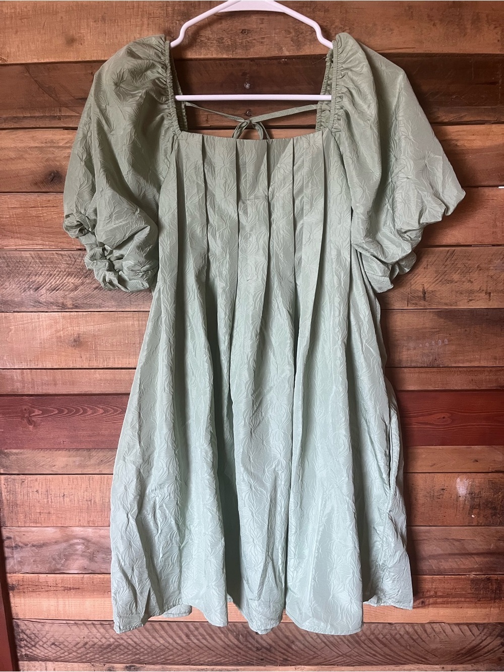 Puff-Sleeve Square Neck Mini Dress in Sage Green